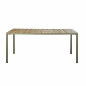 Mesa de acacia maciza teca/aluminio verde caqui, 8 personas, 180 cm