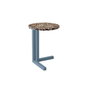 Mini mesa auxiliar aluminio azul y terrazzo negro