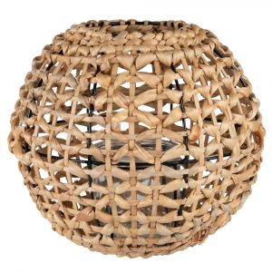 Portavelas con diseño de esfera de jacinto de agua trenzado