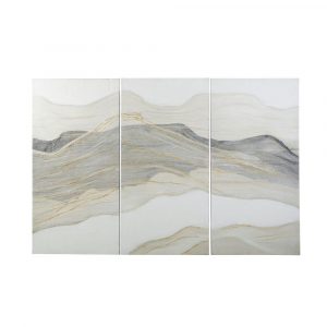Tríptico con lienzo pintado gris y blanco 180x120