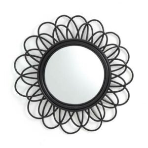 Espejo de ratán tintado negro de flor doble Ø60 cm, Nogu