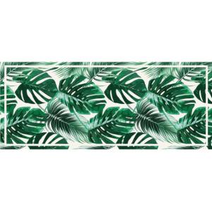 Alfombra de pasillo de vinilo de estilo étnico SIERRANA - 66x160 cm - Verde y blanco