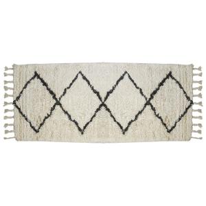 Alfombra de pasillo de estilo bereber MARCUS - 100% lana - 80 x 200 cm - Beige y negro