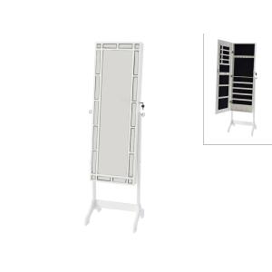 Armario joyero con espejo con cerradura TRESOR - MDF y madera de pino - 160x50x40 cm - Blanco