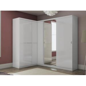 Armario vestidor esquinero OLOF con espejo - 6 puertas - Blanco
