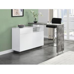 Mueble de bar pivotante ELDIR - 2 puertas, 1 cajón y 1 estante - MDF - Blanco lacado y cemento