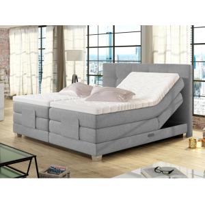 Boxspring completo con cabecero de cama elevable + somieres con compartimentos + colchón + cubrecolchón CHIMERE - gris claro - 2x80x200 cm