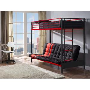 Cama alta MODULO IV - 90 x 190 cm - Convertible en cama - Metal - Negro/rojo
