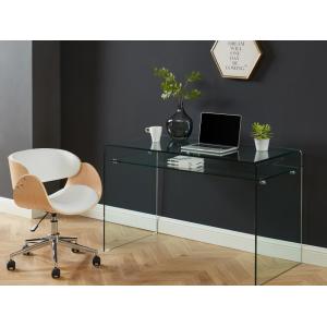 Silla de escritorio JELSA - Altura ajustable - Piel sintética y metal cromado - roble y blanco