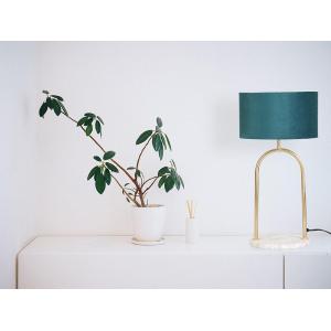Lámpara de mesa estilo art decó de latón y mármol - Terciopelo - D. 25 cm x Alt. 52 cm - Verde azulado - NOUR