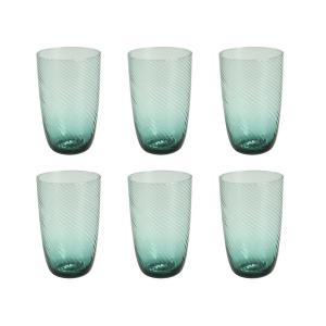 Juego de 6 vasos de cristal soplado JUDITH - Azul transparente - Alt. 14 cm - 55 cl