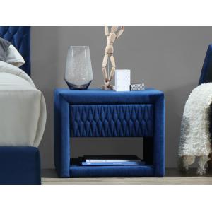 Mesa de noche DANIELE - 1 cajón y 1 estante - Tejido aterciopelado - Azul