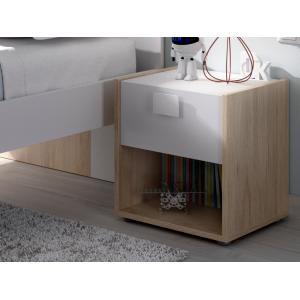 Mesa de noche SONIA - 1 cajón y 1 estante - Color: roble y blanco