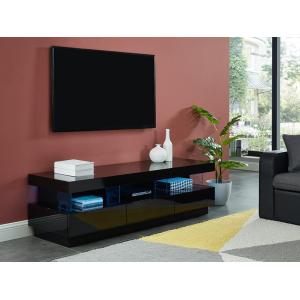 Mueble TV FABIO - MDF lacado negro - LEDS - 3 cajones & 3 huecos