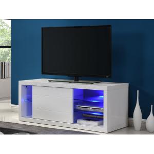Mueble TV AMALRIC - MDF lacado blanco - LEDs - 1 puerta corredera