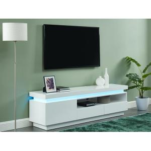 Mueble TV EMERSON - 1 puerta y 2 cajones - MDF lacado blanco - LEDs