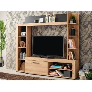 Mueble TV BALTIMORE - Con compartimentos - Color: roble y antracita