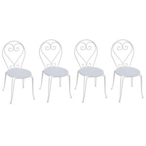 Conjunto de 4 sillas para jardín de metal estilo hierro forjado - Blanco - GUERMANTES