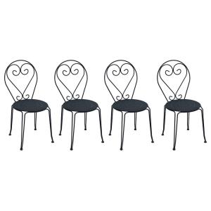 Conjunto de 4 sillas para jardín de hierro forjado - Gris antracita - GUERMANTES