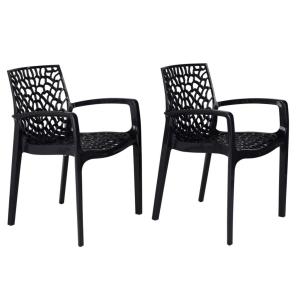 Conjunto de 2 sillas de jardín apilables - Polipropileno - Gris antracita - DIADEME