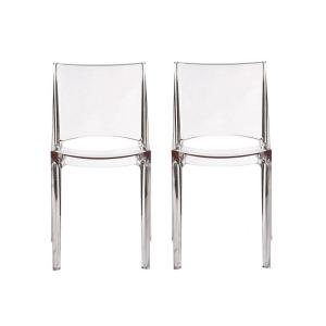 Conjunto de 2 sillas apilables HELLY - Policarbonato - Cristal