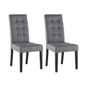 Conjunto de 2 sillas VILLOSA - Tela gris y Patas de madera oscura