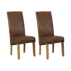 Conjunto de 2 sillas SANTOS - Microfibra con aspecto piel envejecida - Patas de madera clara