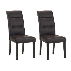 Lote de 2 sillas TADDEO - Piel reconstituida marrón - Patas de madera