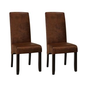 Conjunto de 2 sillas SANTOS - Microfibra con aspecto piel envejecida - Patas de madera oscura