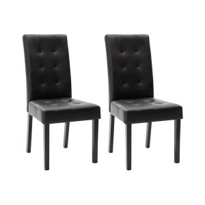 Juego de 2 sillas VILLOSA - Piel sintética negra y Patas de madera negro