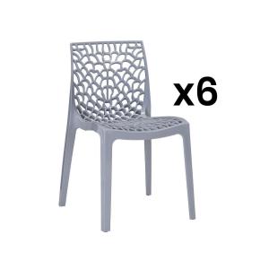 Conjunto de 6 sillas apilables DIADEME - Polipropileno - Gris claro