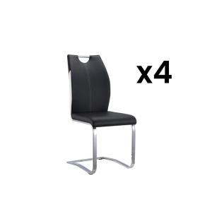 Conjunto de 4 sillas WINCH - Piel sintética negra - Patas de metal cromado