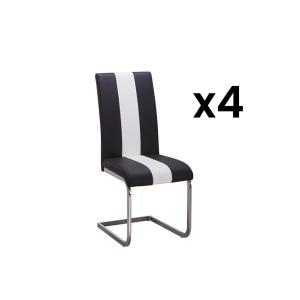 Conjunto de 4 sillas de piel sintética TRINITY - Negro y blanco