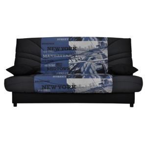 Sofá cama clic-clac de tela SALOON con baúl de almacenaje - Negro estampado MIDTOWN