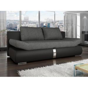 Sofá cama de 2 plazas JADEN tapizado de tela y piel sintética - Bicolor negro y gris antracita