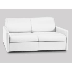 Sofá cama italiano de 3 plazas de piel sintética CALIFE - Blanco - Cama 140 cm - Colchón 14 cm