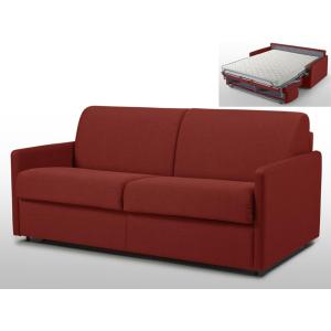 Sofá cama italiano 3 plazas de tela CALIFE - Rojo - Cama 140 cm - Colchón 14 cm