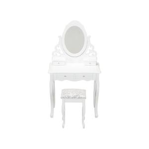 Tocador y taburete CESARIA - Con 1 espejo y 4 cajones - Blanco